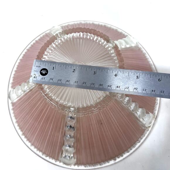 Vintage Lamp Shade Clear Pink Glass Ribbed Beaded MCM 10.5" Retro - Picture 7 of 7